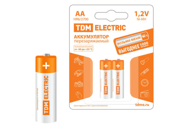 Аккумулятор TDM ELECTRIC АА никель-металлогидридный 2 шт.