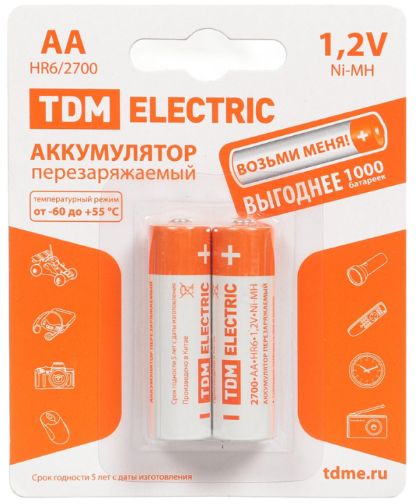 Аккумулятор TDM ELECTRIC АА никель-металлогидридный 2 шт.