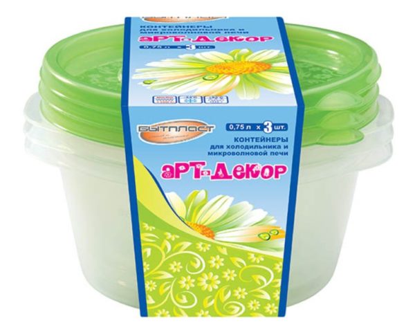 Контейнер БЫТПЛАСТ "Арт-Декор" для продуктов  0,75л  (арт. 4311541) 3 шт