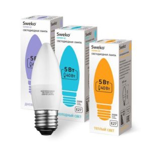 лампа светодиодная 42led-c35-5w-230-6500k-e27