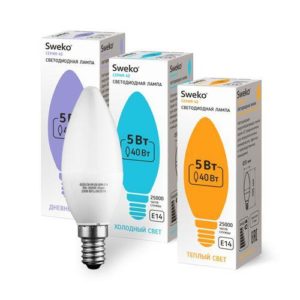 лампа светодиодная 42led-c35-5w-230-3000k-e14