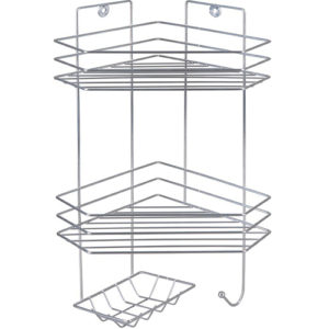 Полка для ванной угловая трапецевидная 2-х ярусная с мыльницей и вешалкой, хром зеркал, арт. ПТМ-2