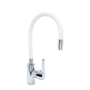 Смеситель  д/кухни Kranar KC 2626WHITE-N, шаровый, белый, излив гибкий силиконовый, п/г (1/10)